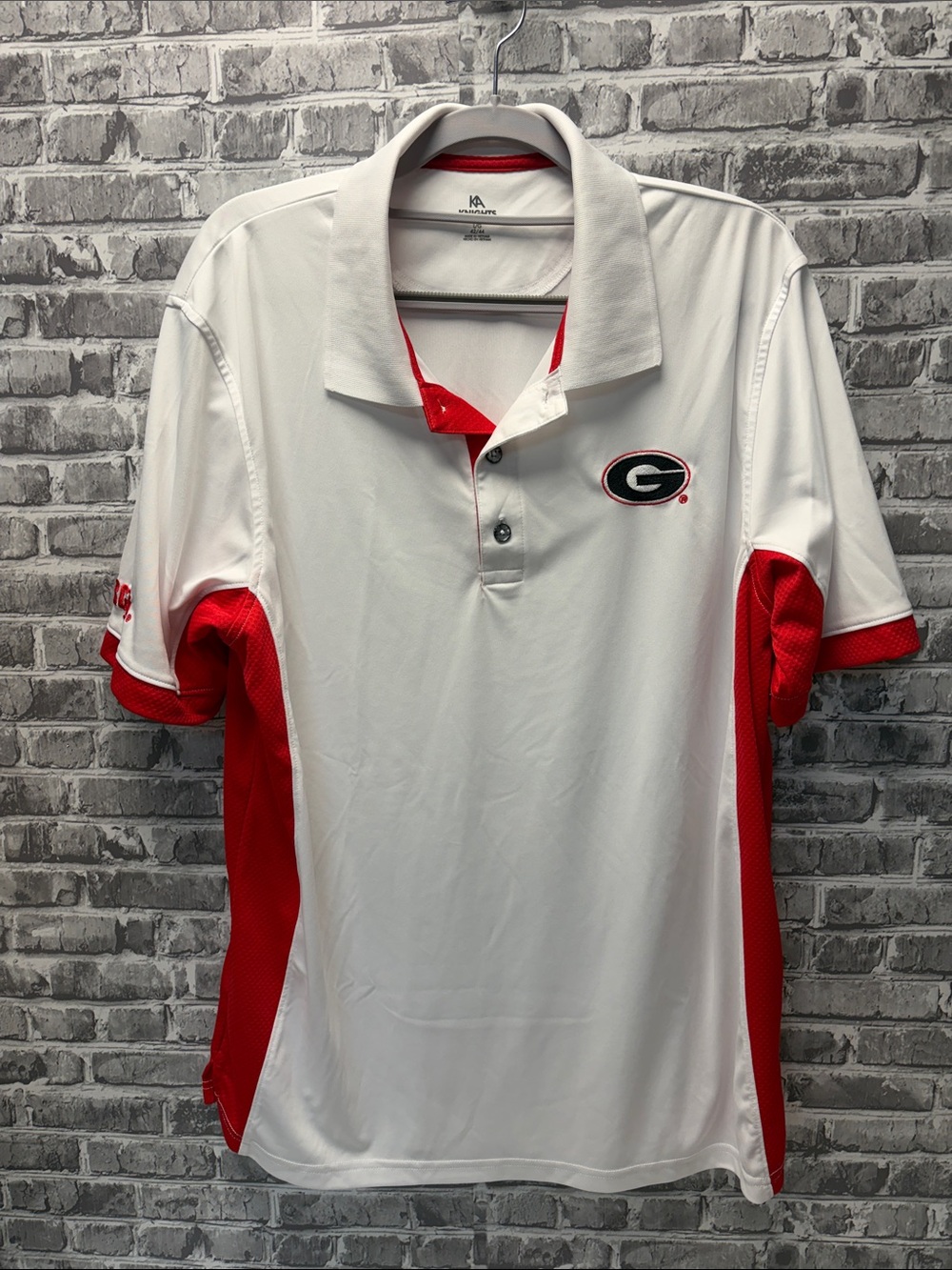 Georgia Bulldogs Knights Apparel White and Red University Polo with Embroidered